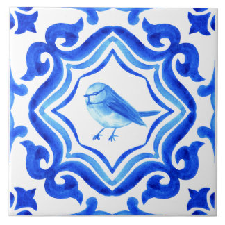 Azul e branco Italiano Pintado à Mão Mediterrâneo