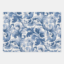 Azul e Branco Renascença Acanthus Damask