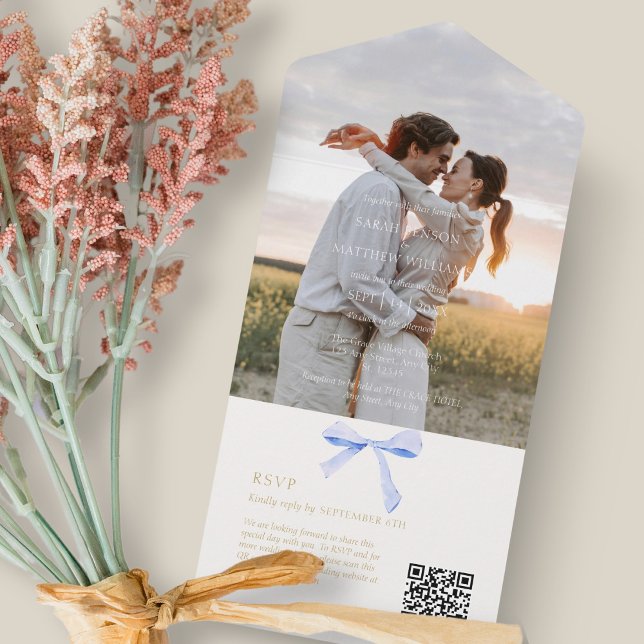 Azul e Branco | Trendy Ribbon Weding OR (Criador carregado)