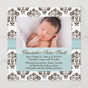 Azul e Brown do anúncio do bebê do damasco