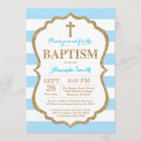 Azul e convite Dourado do baptismo do brilho
