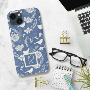 Azul e Creme Monogramas e Flores