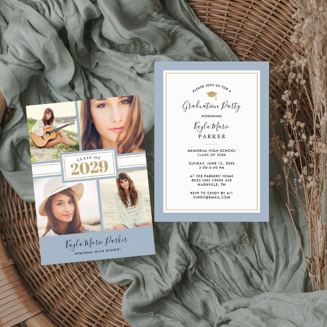 Azul e Dourado | 4 Convite Para Graduação De Fotog (Criador carregado)