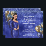 Azul e Dourado Doce 16 Menina Convite de Aniversár<br><div class="desc">Celebre o aniversário da sua adolescência em estilo com este belo convite azul e ouro doce 16! Apresentando um belo design com sotaques elegantes de azul e ouro, este convite é a forma perfeita de deixar seus convidados saberem sobre sua próxima celebração. A adição de balões azuis e dourados adiciona...</div>