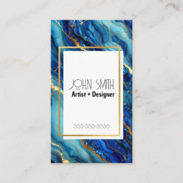 Azul e Dourado Marble Moderno Cartão de visita