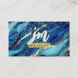 Azul e Dourado Marble Moderno Cartão de visita
