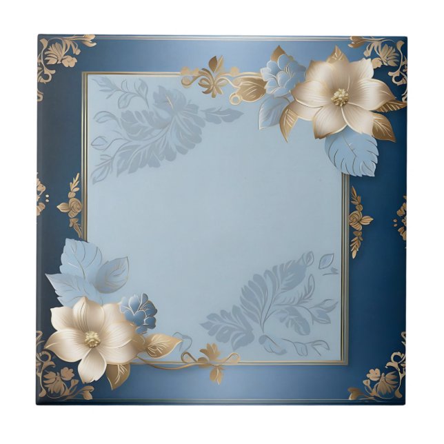 Azul E Dourado Metálico Floral (Frente)