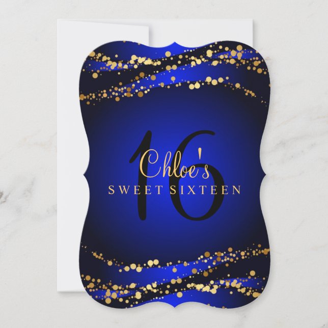 Azul e Dourado Stardust Sweet 16 Convite (Frente)