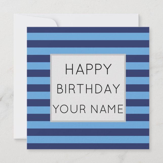 Azul E Listras Feliz Aniversário Azul Claro (Frente)