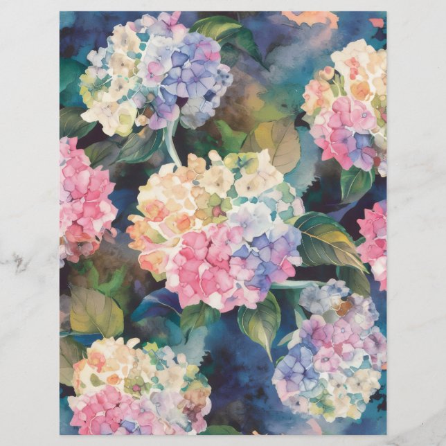 Azul e rosa Hydrangea Papel para raspagem de aquar (Frente)
