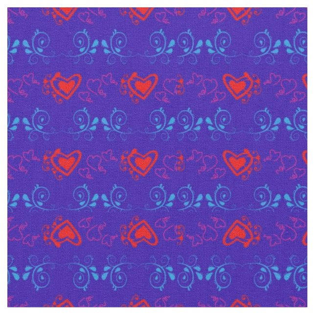 Azul e Vermelho com Padrão de Tecido de Coração po (Detalhe)