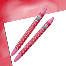 Azul Elefante e corações lindos, caneta vermelha e rosa