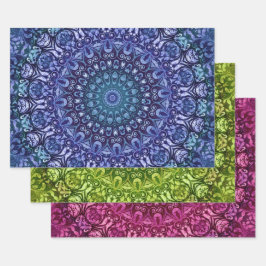 Azul Elegante - Damasco Floral Verde e Roxo