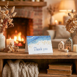 Azul elegante e Dourada Aquarela Obrigado