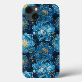 Azul Elegante e Dourado Floral - Na moda botânico