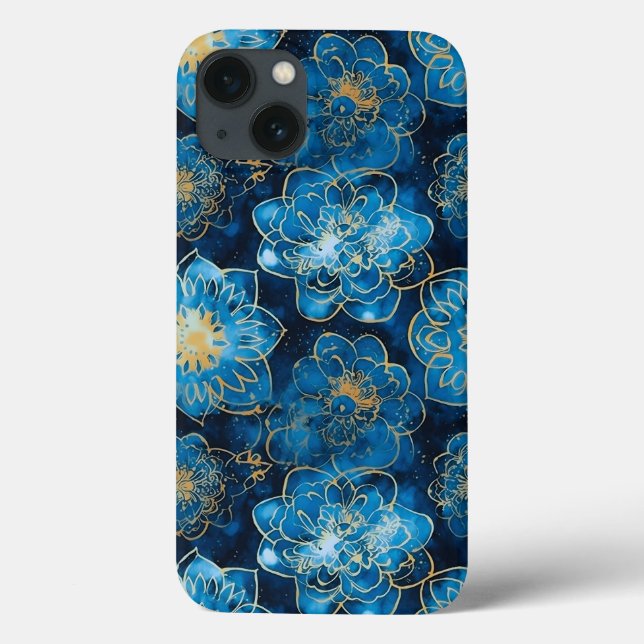 Azul Elegante e Dourado Floral - Na moda botânico (Verso)