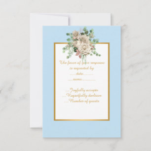 AZUL ELEGANTE FLORAL BRANCO RSVP PERSONALIZADO