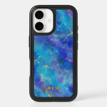 Azul Elegante, Roxo e mármore Dourado monograma