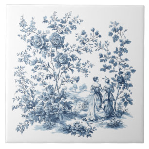 Azul Elegante Toile Floral Design Vintage