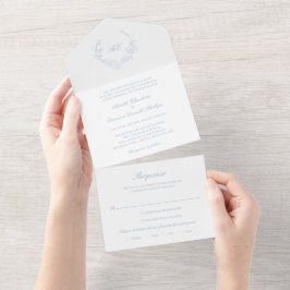 Azul Empoeirado Coroa Monograma Casamento Elegante