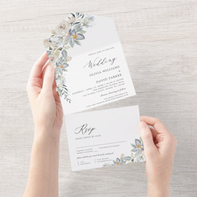 Azul empoeirado e Floral branco | Casamento (Aba destacável)
