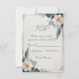 Azul Empoeirado Floral RSVP de Casamento Elegante