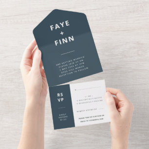 Azul Escandinavo Dusky RSVP de Casamento Minimal