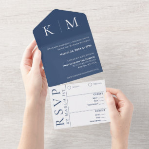 Azul Escuro e Branco-Moderno-Monograma-Casamento-