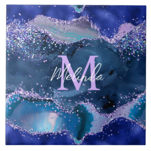 Azul Escuro e Glitter Agate do Oceano Glitter Púrp