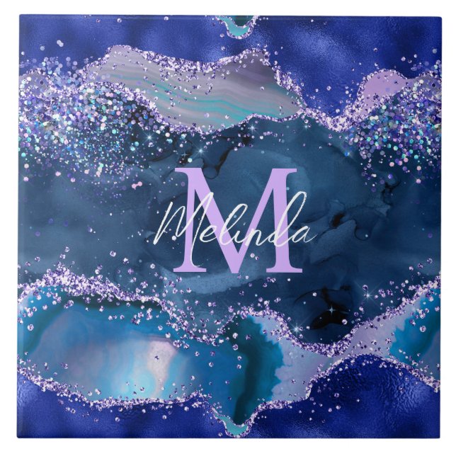 Azul Escuro e Glitter Agate do Oceano Glitter Púrp (Frente)