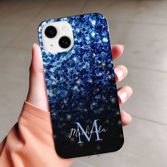 Azul escuro profundo brilhante falso brilho cintil (Sparkle up and protect your phone with trendy faux sparkles phone case. In many different colors.)