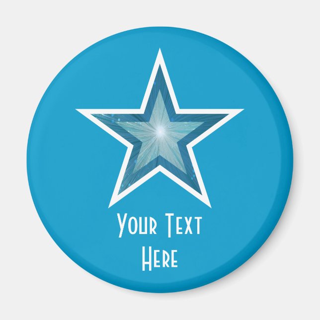 Azul Estrela 'Seu Texto' imã de geladeira azul (Frente)