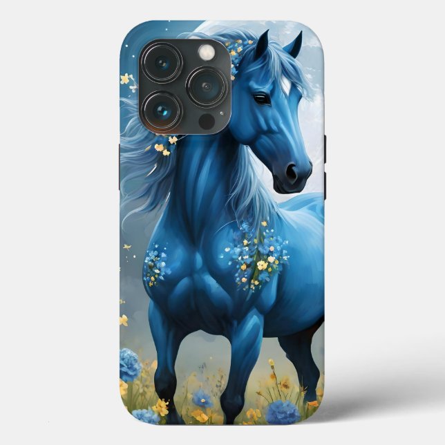 Azul Fantasia Flores de Lua de Cavalo Mágico, (Verso)