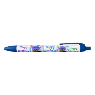 Azul Feliz Aniversário Faça Uma Caneta De Poodô Desejad