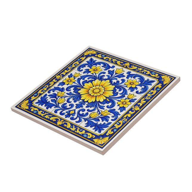Azul Flor Dourada — Floral Azulejo  (Lateral)