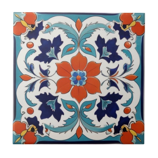 Azul Floral Clássico Turco Iznik Tradicional (Frente)