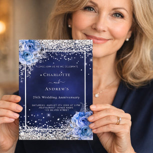 Azul, floral, convite para o casamento de prata