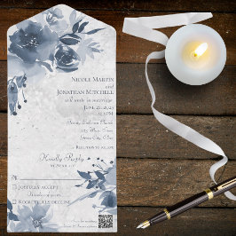 Azul Floral em Branco em Distestido com Código QR