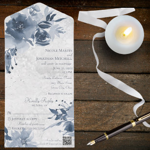 Azul Floral em Branco em Distestido com Código QR