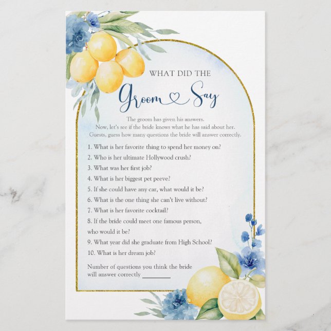 Azul Floral Limão Principal Apertar O Que O Groenl (Frente)