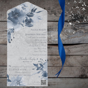 Azul Floral na Cinza Pálida Vestida com Código QR