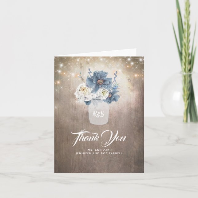 Azul Floral Rústico País Agradecimento Casamento (Frente)