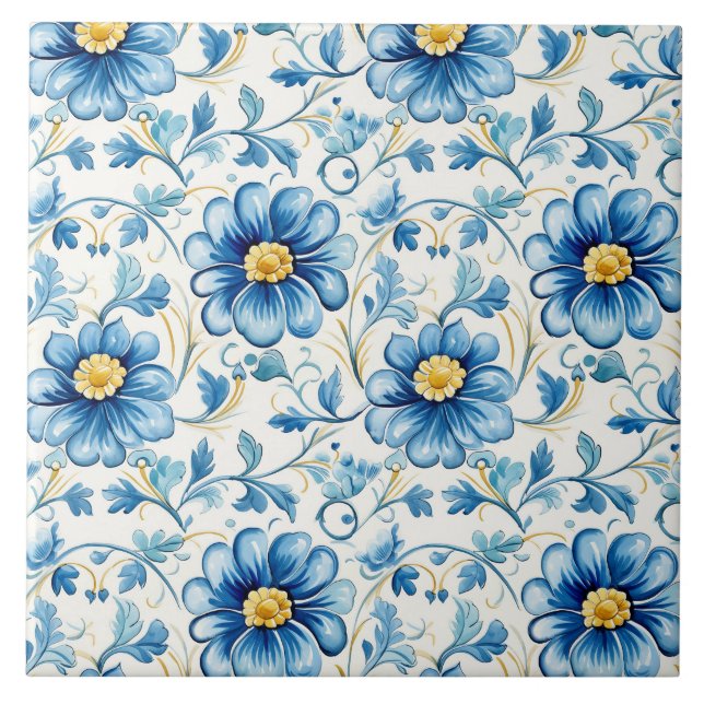 Azul Floral Vintage Elegante (Frente)