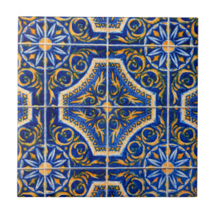 Azul Floral Vintage Padrão Português