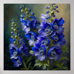Azul Flores de Delfinium Impressão