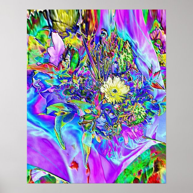 Azul fluorescente, Lavanda e Poster Floral Amarelo (Frente)
