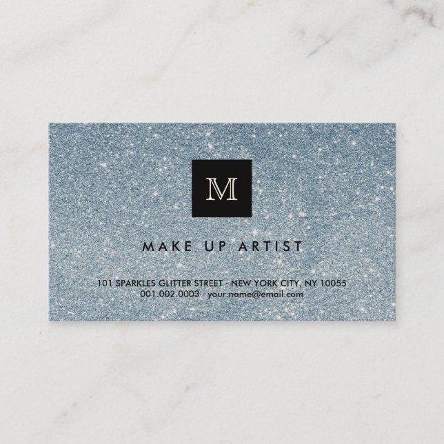 Azul Glitter Faíscas Modernas Cartão de visita de  (Frente)