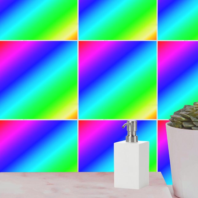 Azul Gradiente do Arco Diagonal para Verde (Diagonal Rainbow Gradient Blue to Green Ceramic Tile)