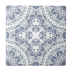 Azul Grayish White Floral Mandala
