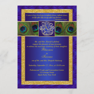 Azul Hindu de Ganesh, convite de casamento Dourado